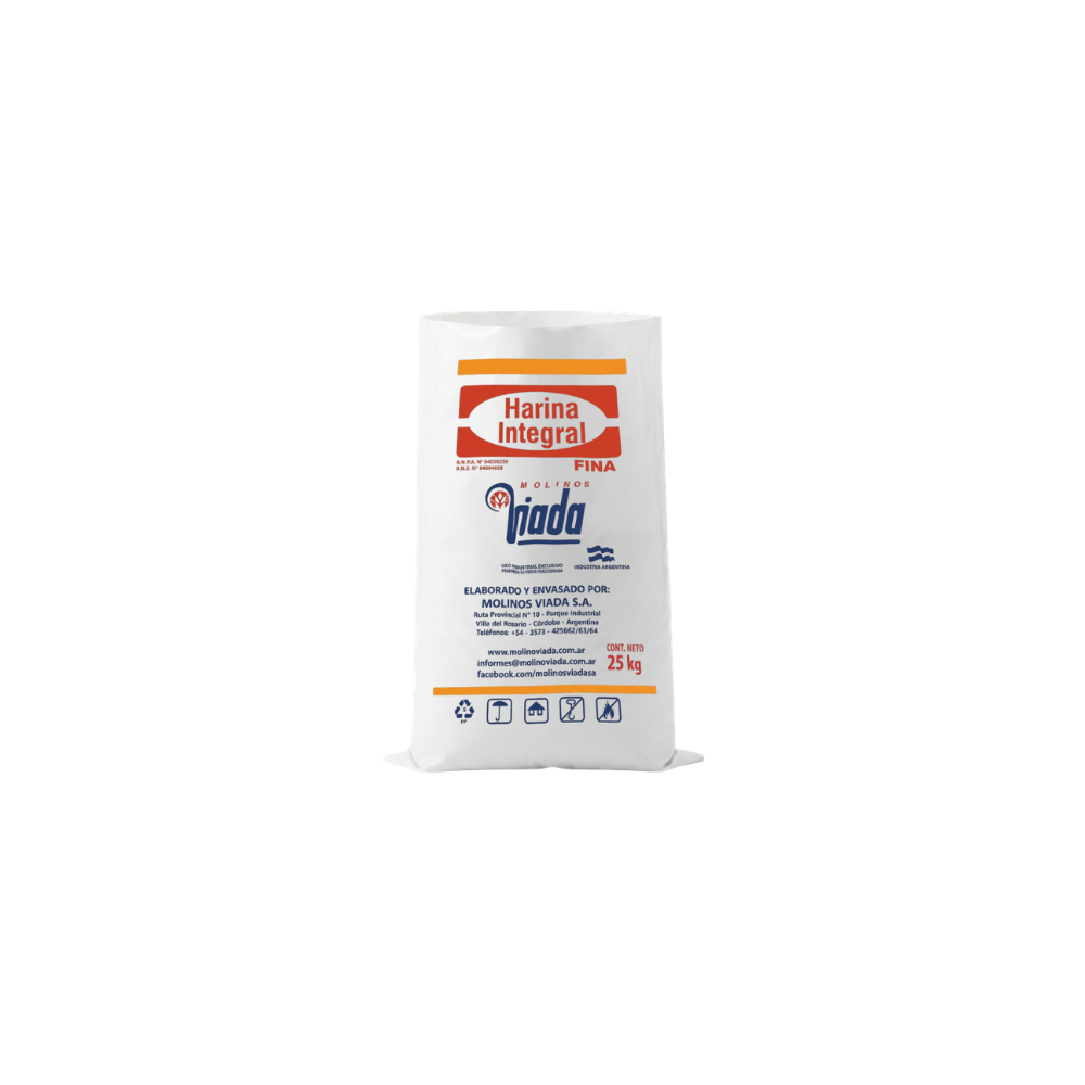 Harina Integral Fina Viada — harina de trigo integral con salvado y germen, bolsa 25 kg