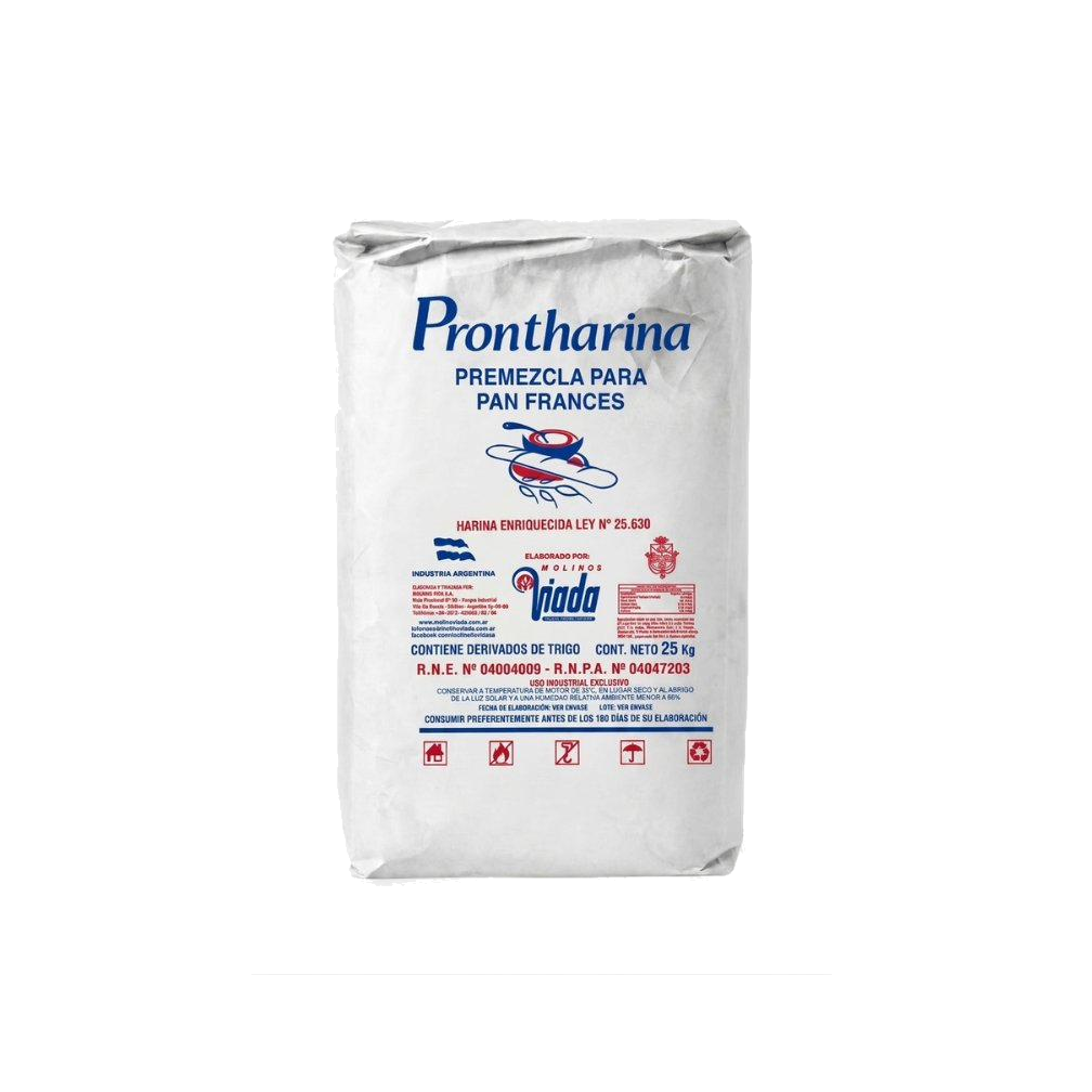 Prontharina Pan Francés Viada — premezcla completa para baguette y pan francés, bolsa 25 kg